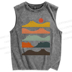 Unisex Wave Cat Printed Washed Tank Top