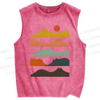 Unisex Wave Cat Printed Washed Tank Top