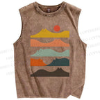 Unisex Wave Cat Printed Washed Tank Top