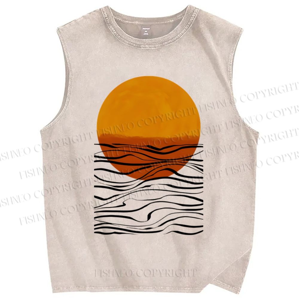 Unisex Geometric Waves Printed Washed Tank Top