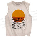 Unisex Geometric Waves Printed Washed Tank Top