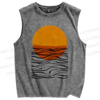 Unisex Geometric Waves Printed Washed Tank Top