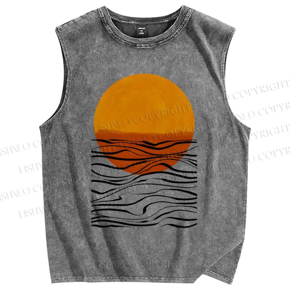 Unisex Geometric Waves Printed Washed Tank Top