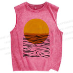 Unisex Geometric Waves Printed Washed Tank Top
