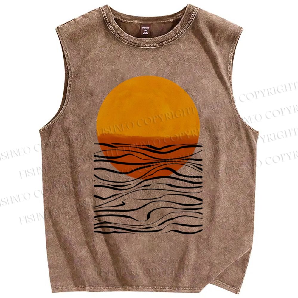 Unisex Geometric Waves Printed Washed Tank Top