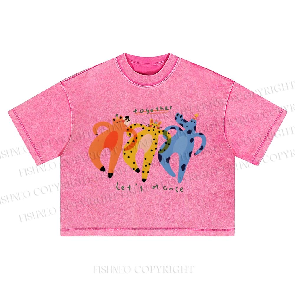 Let's Dance Together Printed Washed Cropped T-Shirt