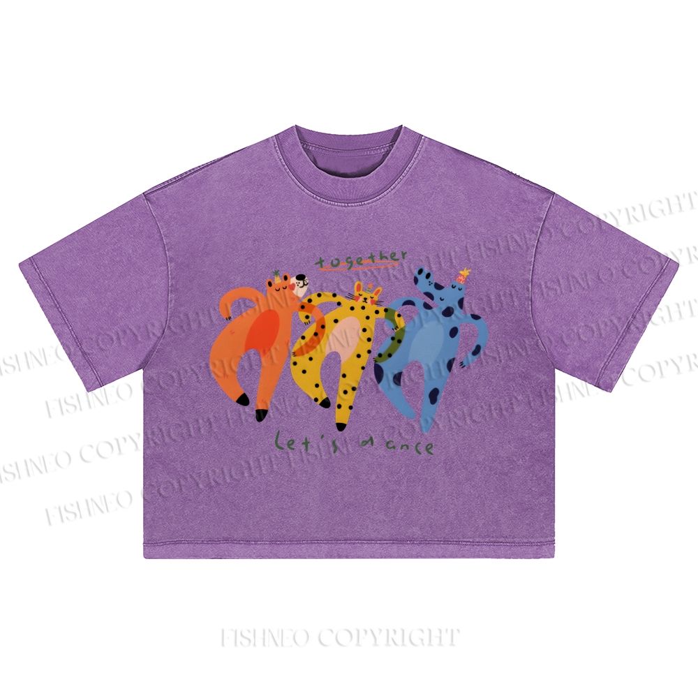 Let's Dance Together Printed Washed Cropped T-Shirt