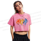 Let's Dance Together Printed Washed Cropped T-Shirt
