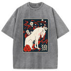Ancient Japanese Wolf Art Washed T-Shirt
