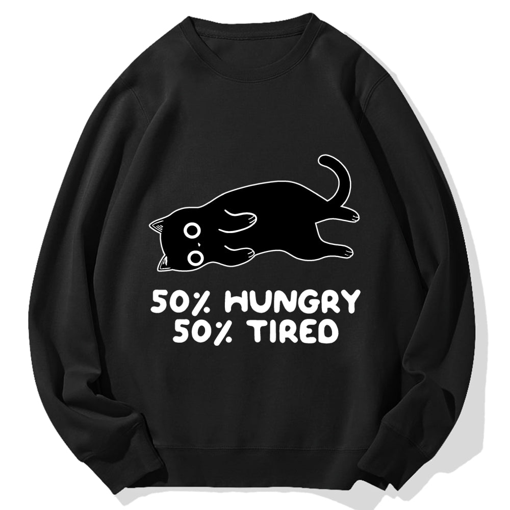 Hungry Tired Black Cat Funny Cotton Sweatshirt