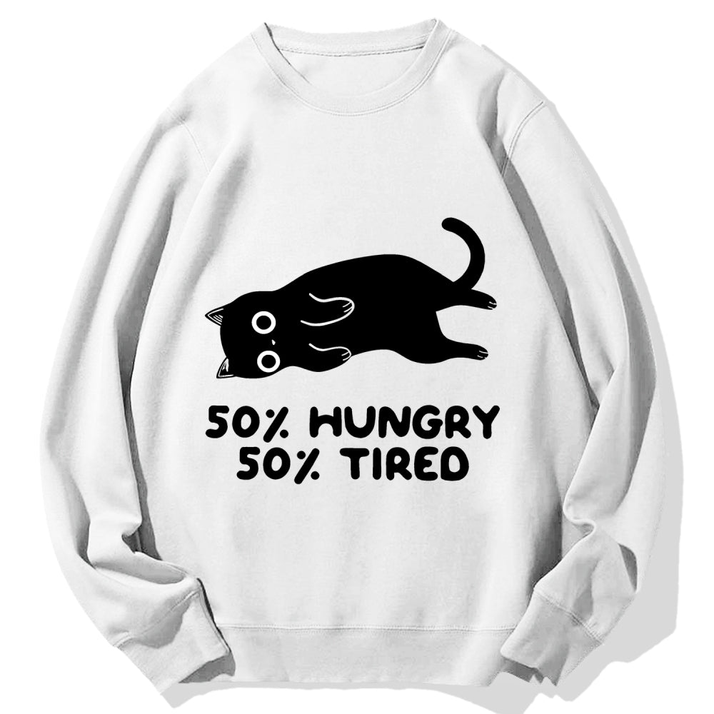 Hungry Tired Black Cat Funny Cotton Sweatshirt