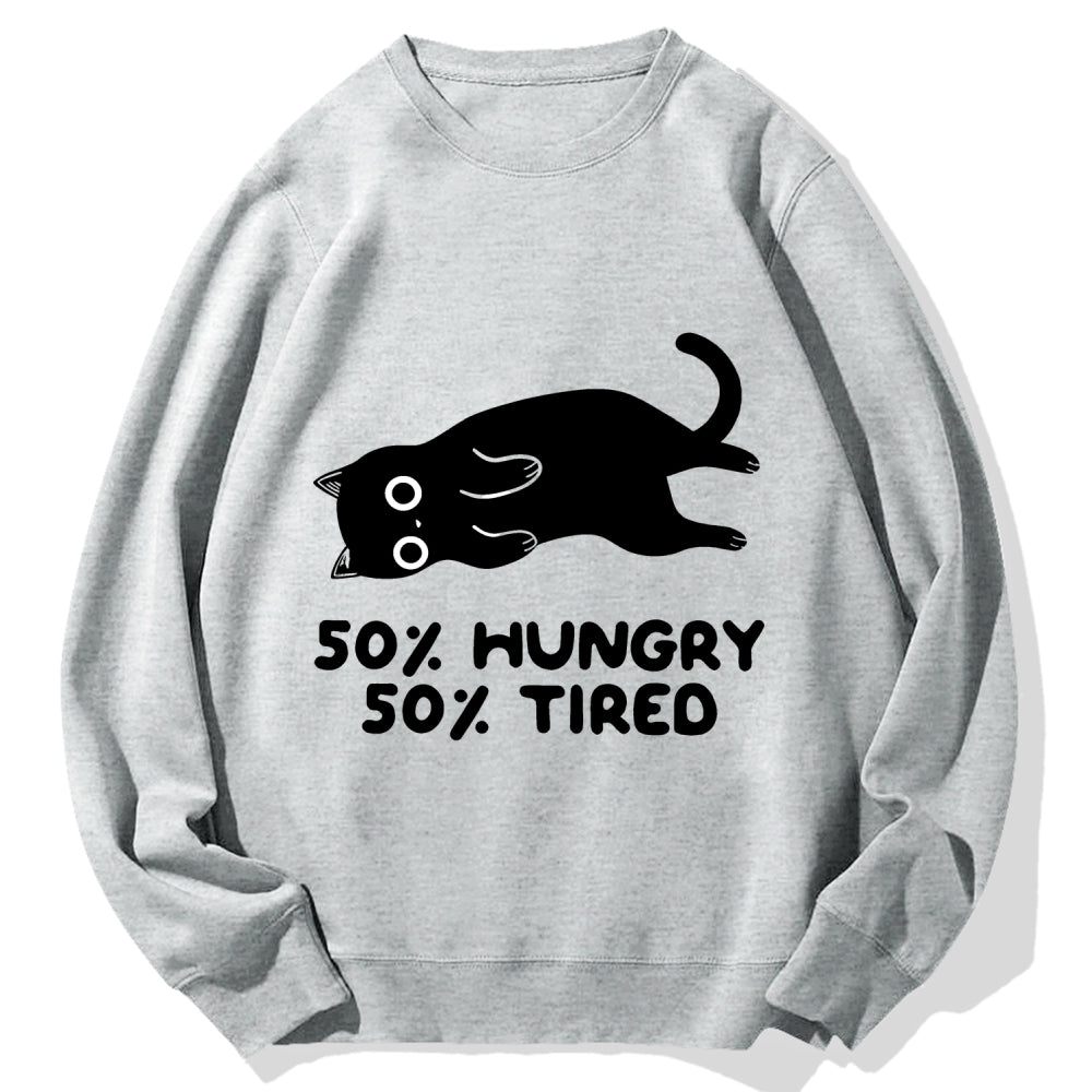 Hungry Tired Black Cat Funny Cotton Sweatshirt