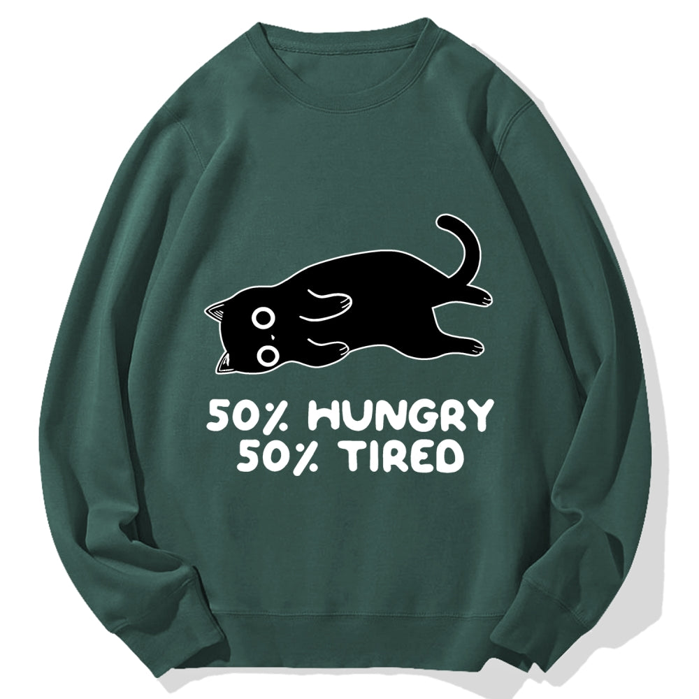 Hungry Tired Black Cat Funny Cotton Sweatshirt