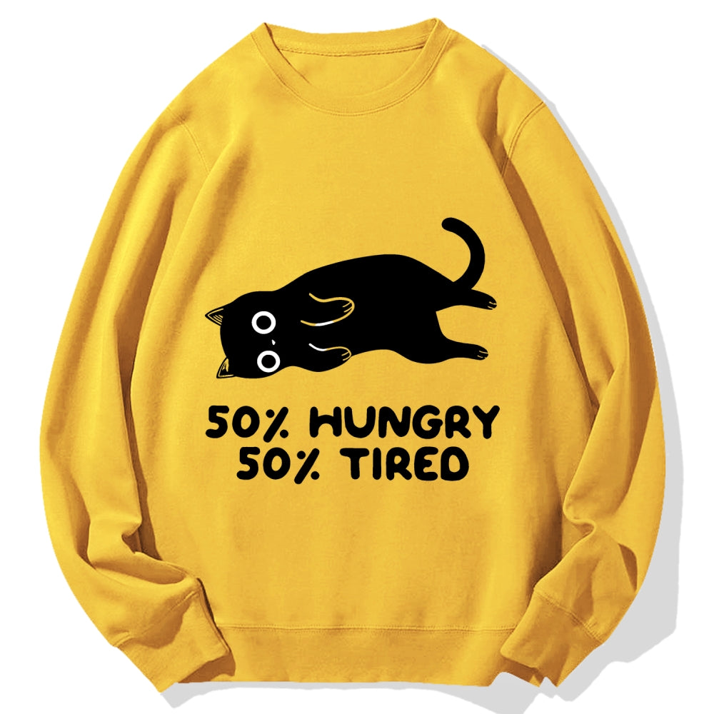 Hungry Tired Black Cat Funny Cotton Sweatshirt