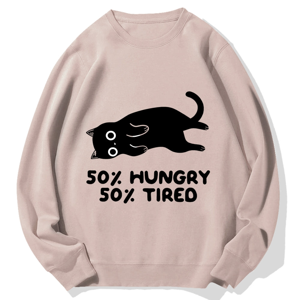 Hungry Tired Black Cat Funny Cotton Sweatshirt