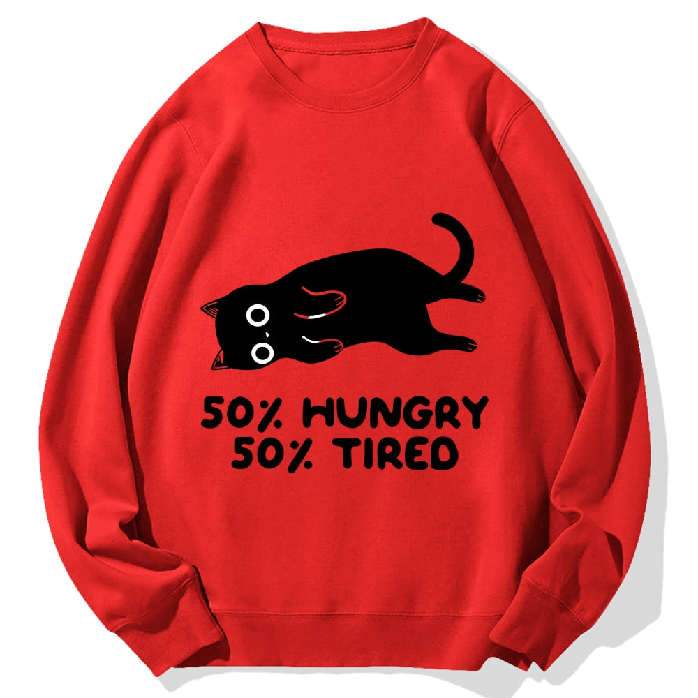Hungry Tired Black Cat Funny Cotton Sweatshirt