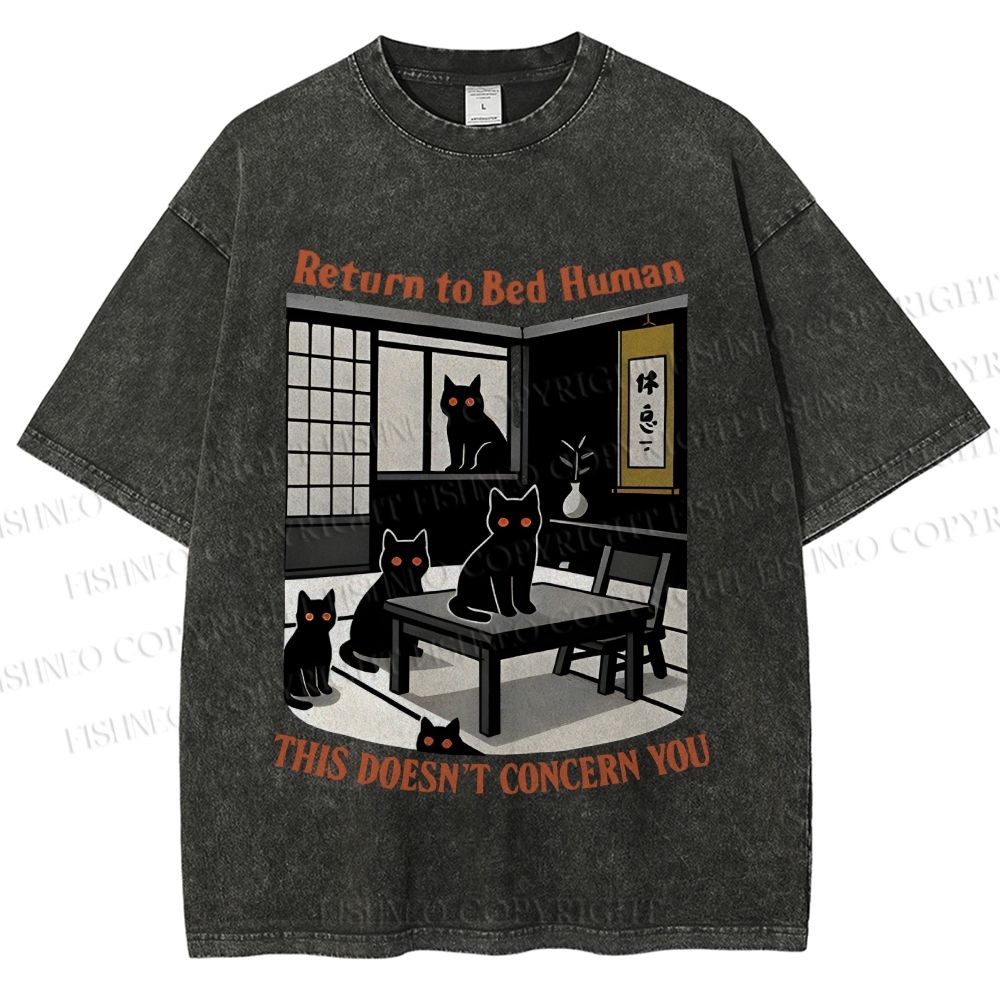 Unisex Return To Bed Cat Printed Washed Tee