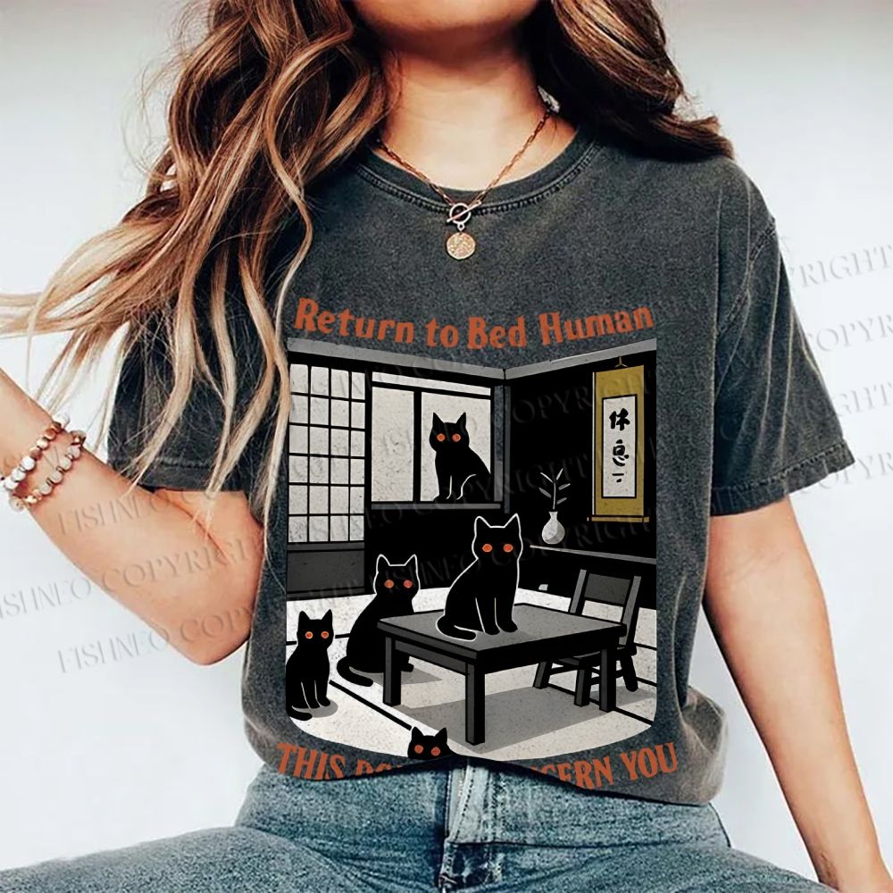 Unisex Return To Bed Cat Printed Washed Tee