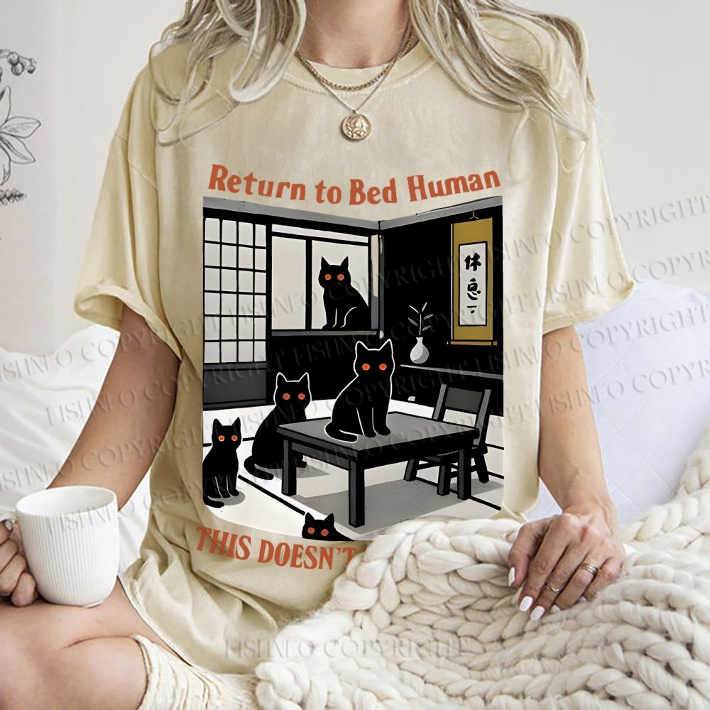 Unisex Return To Bed Cat Printed Washed Tee