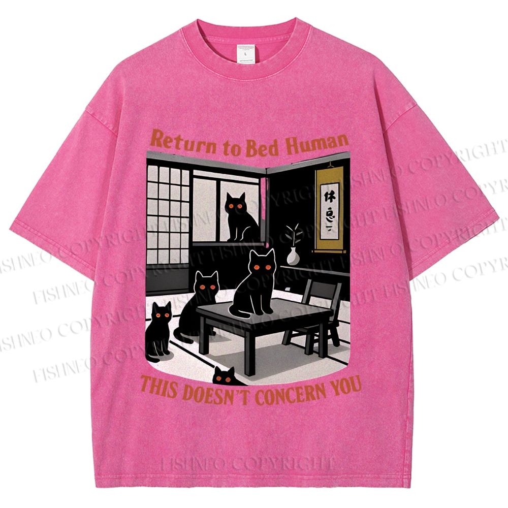 Unisex Return To Bed Cat Printed Washed Tee
