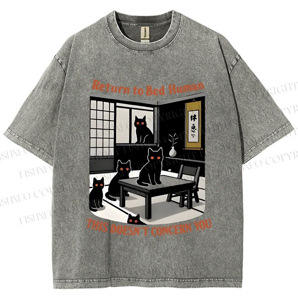 Unisex Return To Bed Cat Printed Washed Tee