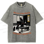Unisex Return To Bed Cat Printed Washed Tee