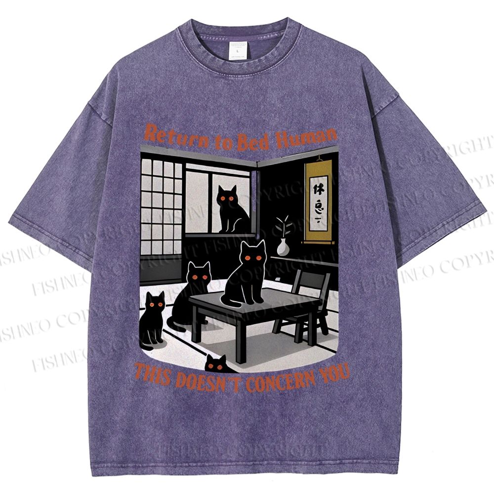 Unisex Return To Bed Cat Printed Washed Tee