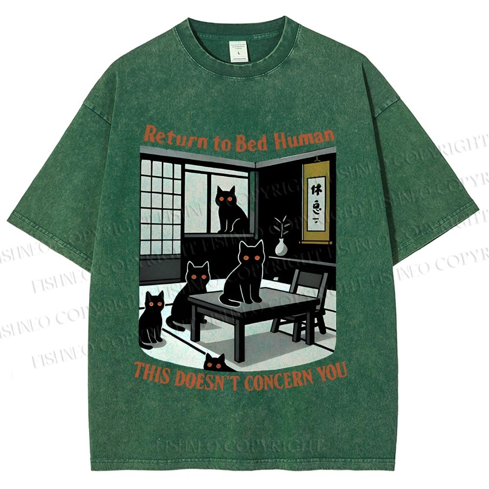 Unisex Return To Bed Cat Printed Washed Tee