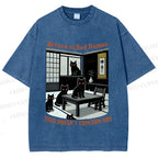 Unisex Return To Bed Cat Printed Washed Tee