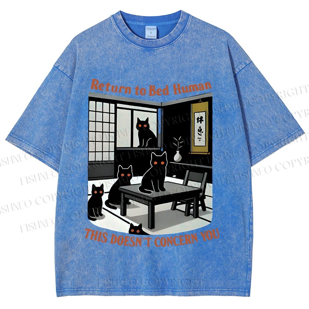 Unisex Return To Bed Cat Printed Washed Tee