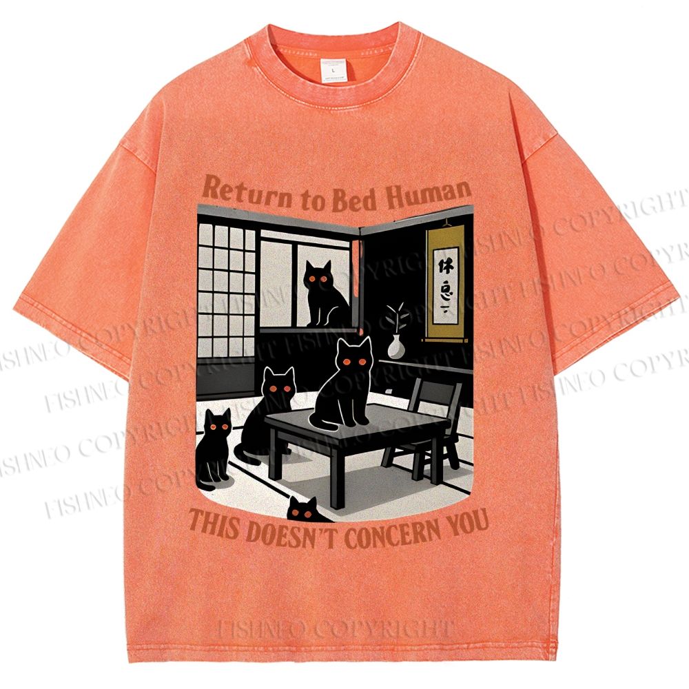 Unisex Return To Bed Cat Printed Washed Tee