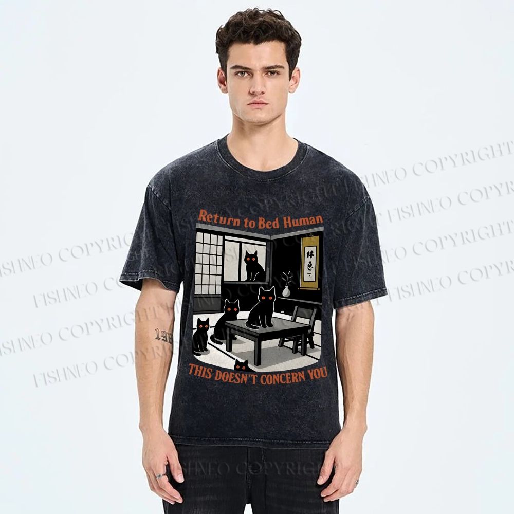 Unisex Return To Bed Cat Printed Washed Tee