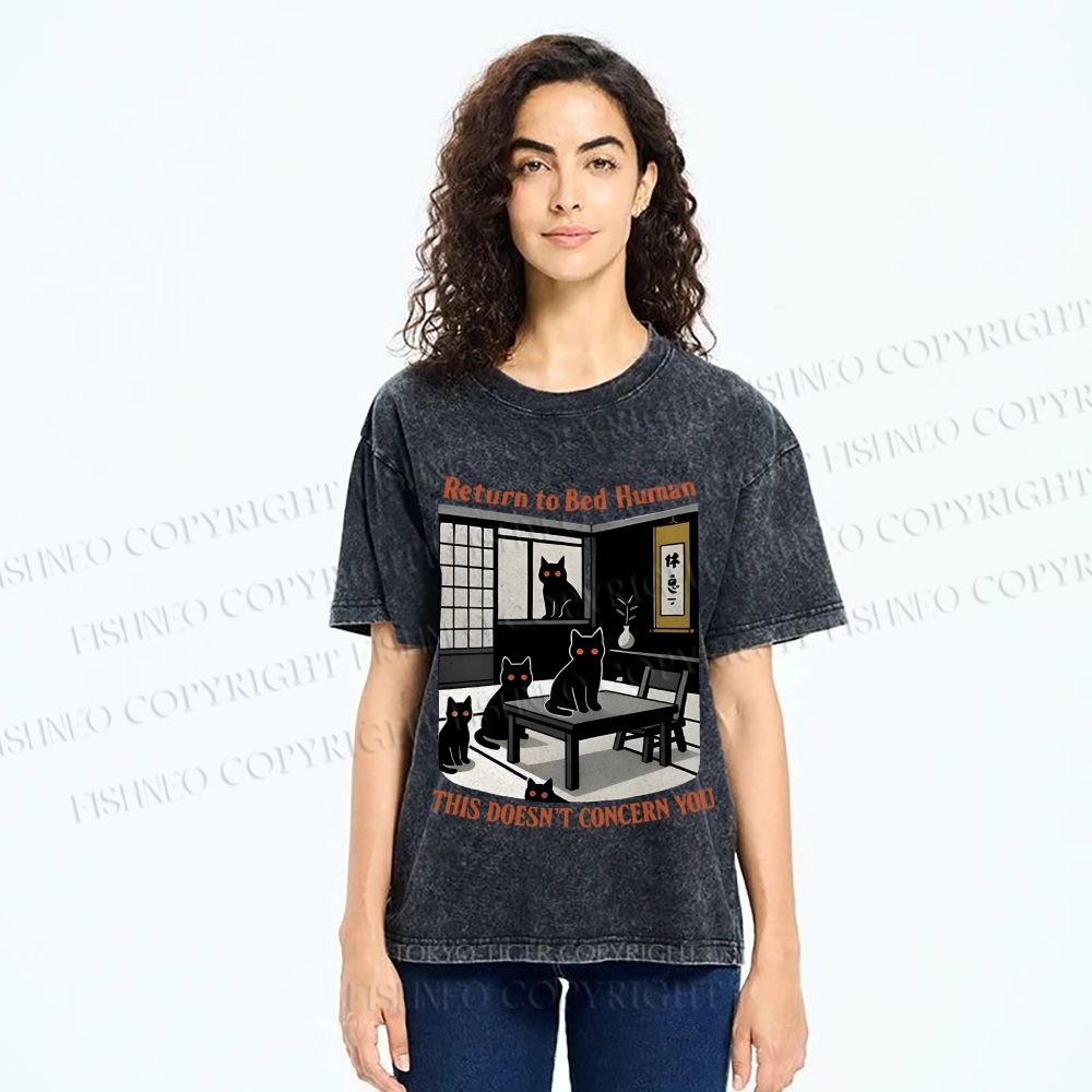 Unisex Return To Bed Cat Printed Washed Tee