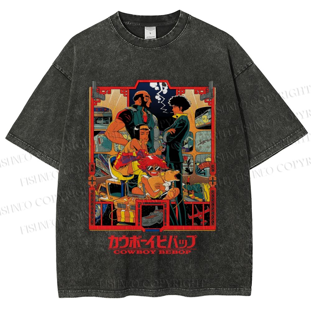 Unisex Japanese Cowboy Bebop Printed Washed Tee