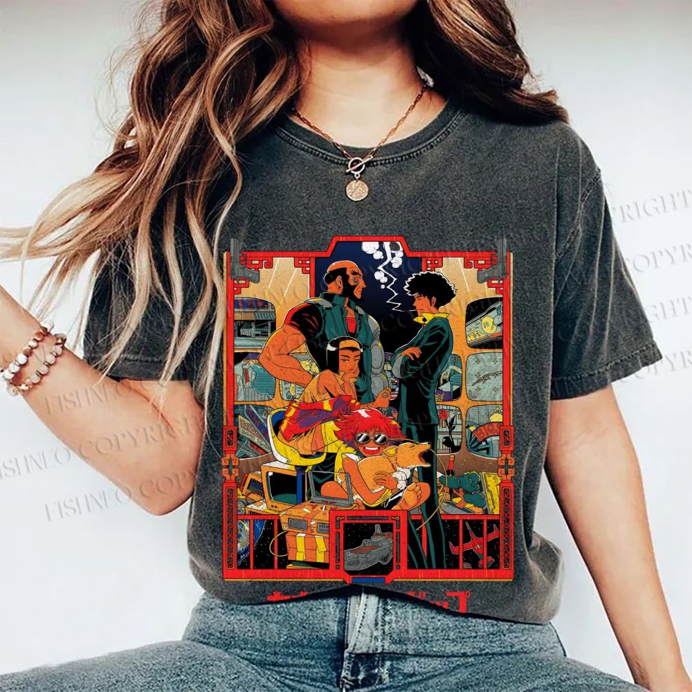Unisex Japanese Cowboy Bebop Printed Washed Tee