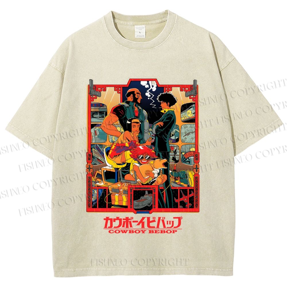 Unisex Japanese Cowboy Bebop Printed Washed Tee