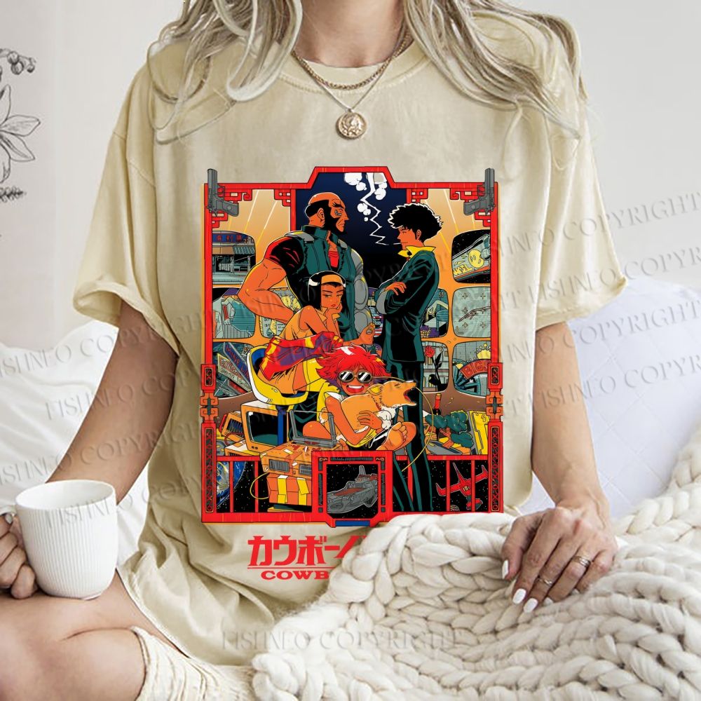 Unisex Japanese Cowboy Bebop Printed Washed Tee