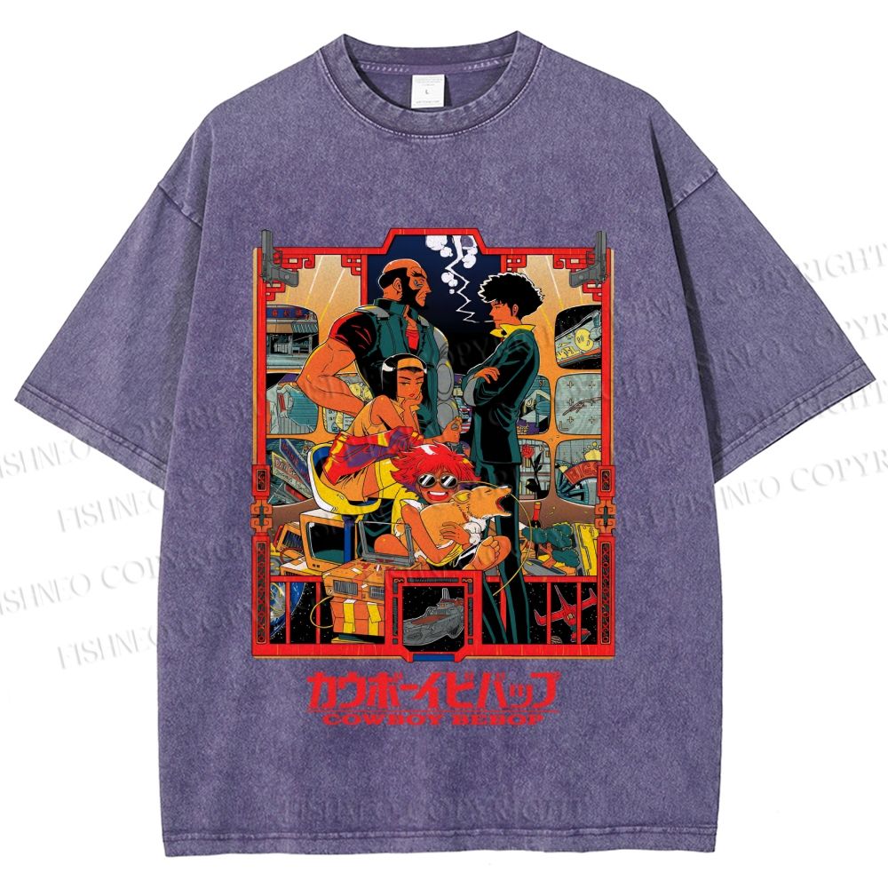 Unisex Japanese Cowboy Bebop Printed Washed Tee