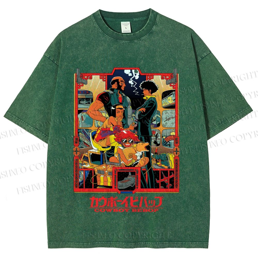 Unisex Japanese Cowboy Bebop Printed Washed Tee