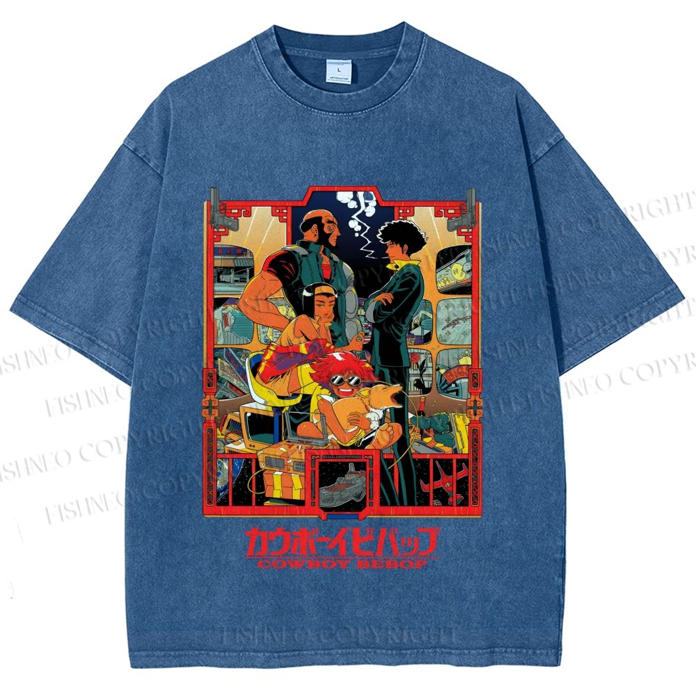 Unisex Japanese Cowboy Bebop Printed Washed Tee