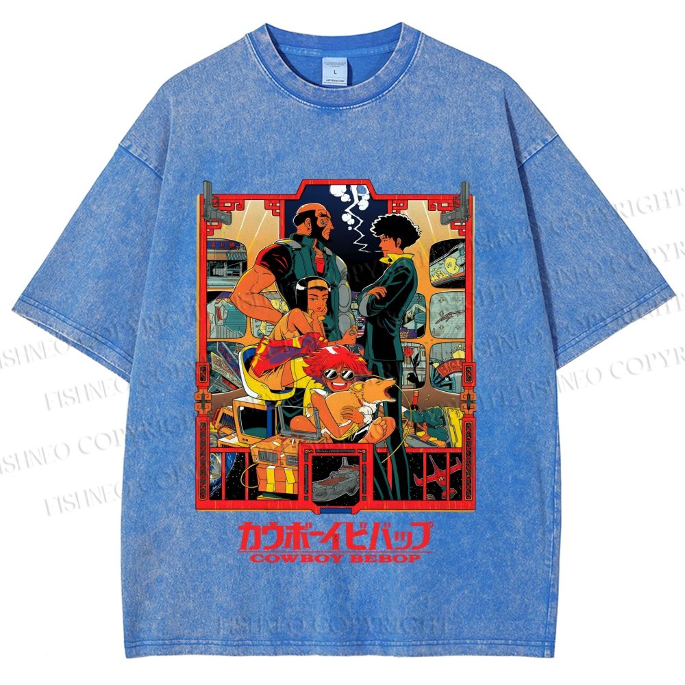 Unisex Japanese Cowboy Bebop Printed Washed Tee