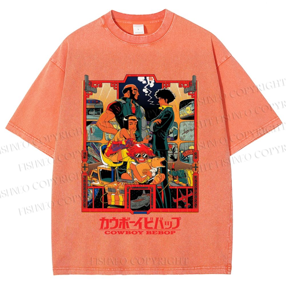 Unisex Japanese Cowboy Bebop Printed Washed Tee