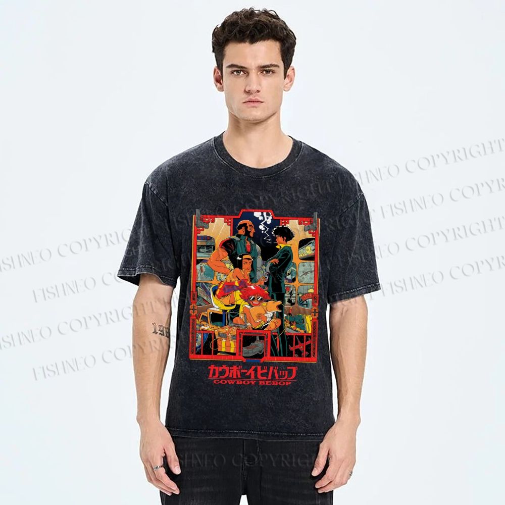 Unisex Japanese Cowboy Bebop Printed Washed Tee