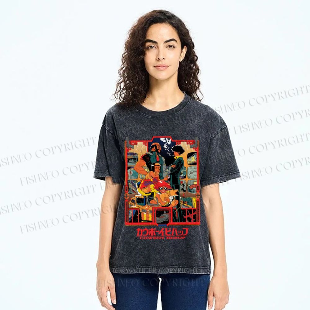 Unisex Japanese Cowboy Bebop Printed Washed Tee