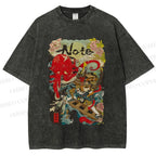 Unisex Vintage Japanese Octopus Graffiti Printed Washed Tee