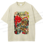 Unisex Vintage Japanese Octopus Graffiti Printed Washed Tee