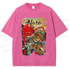 Unisex Vintage Japanese Octopus Graffiti Printed Washed Tee