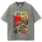 Unisex Vintage Japanese Octopus Graffiti Printed Washed Tee