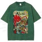 Unisex Vintage Japanese Octopus Graffiti Printed Washed Tee