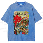 Unisex Vintage Japanese Octopus Graffiti Printed Washed Tee